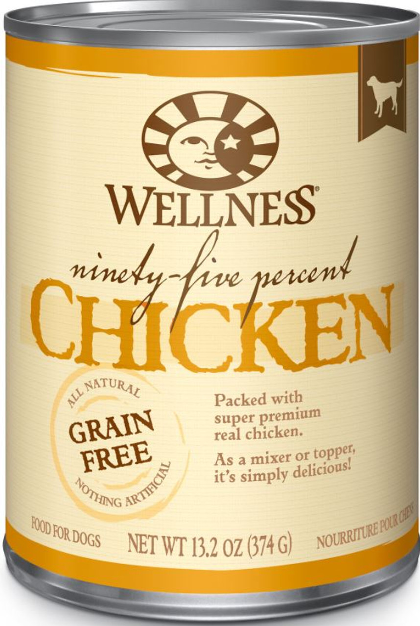 Wellness 95% Grain Free Chicken Canned Dog Food， 13.2oz.