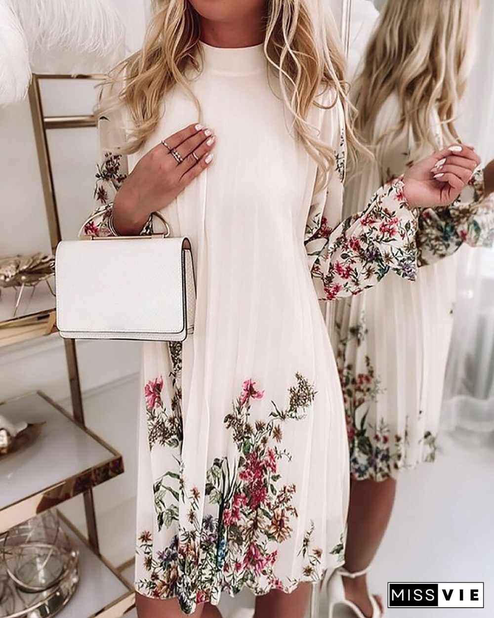 Half Sleeve Floral Print Ruched Dress