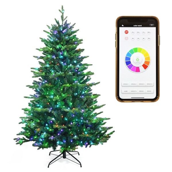 Gymax 6/7/8 FT Prelit Artificial Christmas Tree w/ APP Control and 15