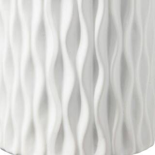 Benjara White Round Ceramic Pot with Wavy Pattern Body (Set of 3) BM263522