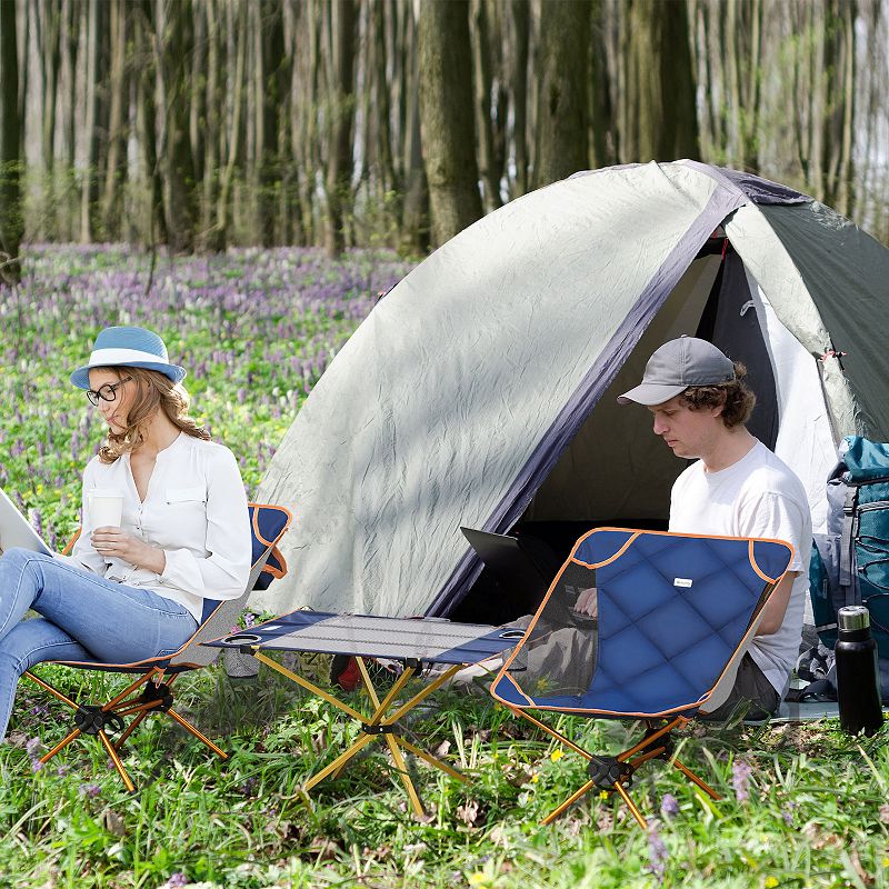 Outsunny Aluminum Camping Padded Chairs Set with Lightweight Folding Table with 2 Cup Holders Portable Carry Bag for Travel Camping Fishing and Beach