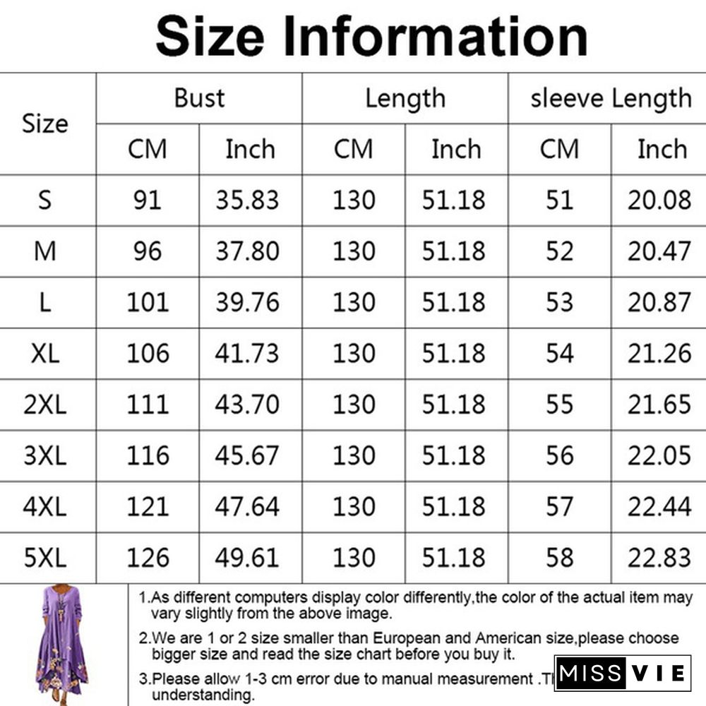 Women Casual Floral Print Long Sleeve Round Neck Double Layer Maxi Dresses Floral Casual Ethnic Style Loose Long Dress