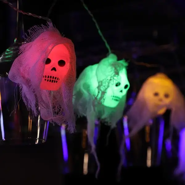 Halloween Skull Lights, 10 LEDs White Gauze String Lights - 1PACK