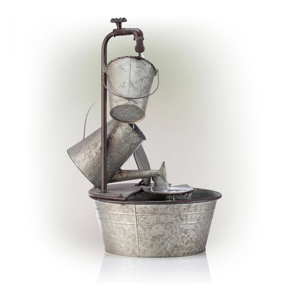 Alpine Corporation 28 in. Tall Outdoor 3-Tier Metal Garden Tools Water Fountain YHL106