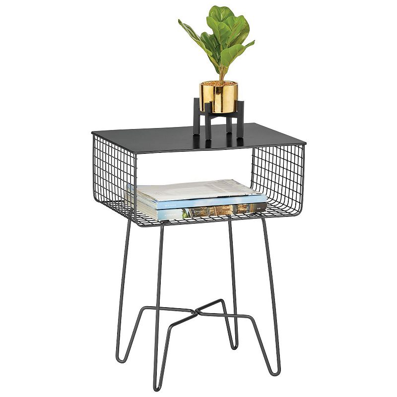 mDesign Modern Farmhouse Home Decor End Table， Metal Wire Storage Shelf