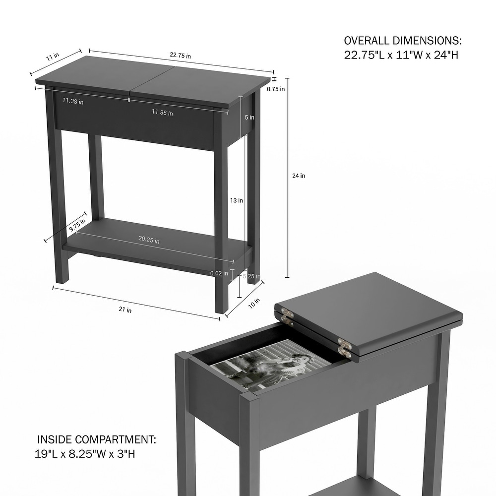 Hastings Home Narrow Flip Top End Table   22.75” x 11” x 24”