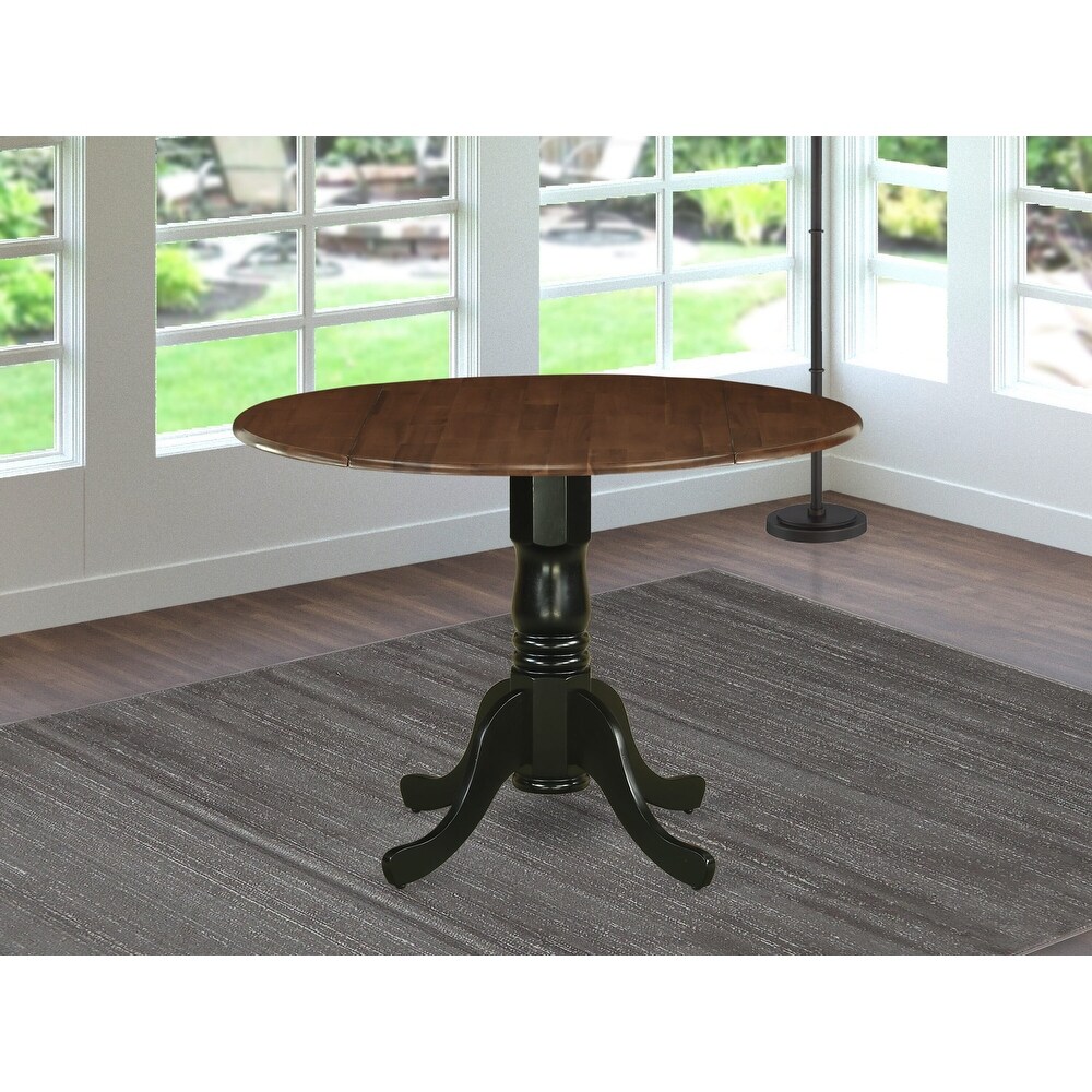 East West Furniture Dublin Dining Room Table   a Round kitchen Table Top with Dropleaf   Pedestal Base  Walnut   Black