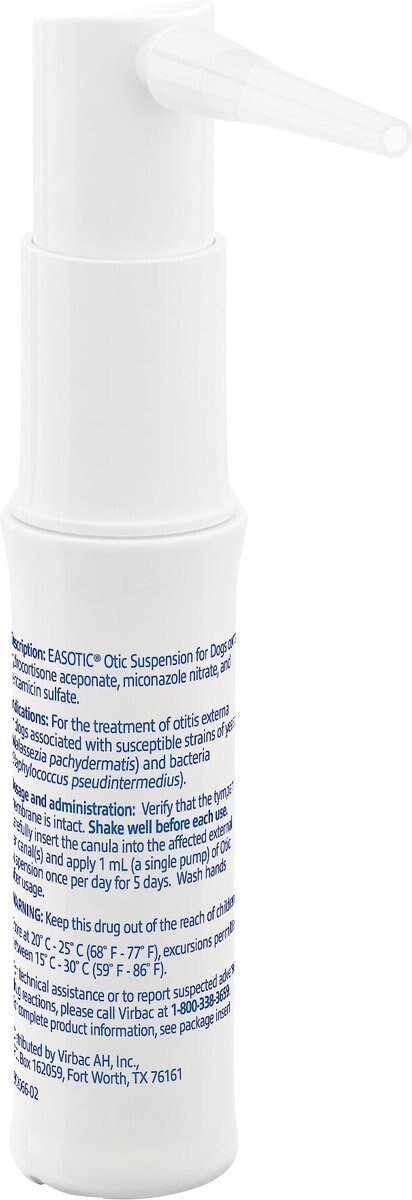 Easotic (hydrocortisone aceponate， miconazole nitrate， gentamicin sulfate) Otic Suspension for Dogs