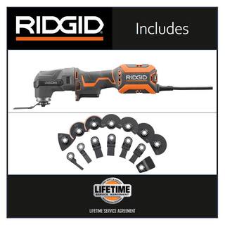 RIDGID 4 Amp Corded JobMax Multi-Tool with Tool-Free Head with JobMax Oscillating Multi-Tool Blade Accessory Kit (14-Piece) R28602-AC24J14