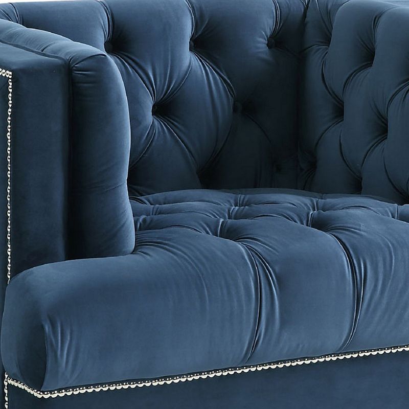 Velvet Upholstered Chair with Tufted Details and Acrylic Legs， Blue