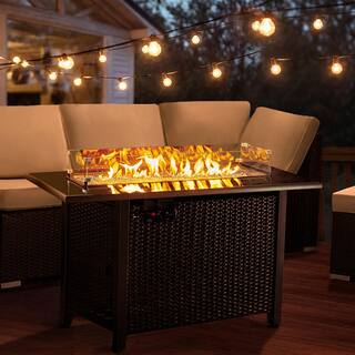 Afoxsos 43 in. W x 22 in. D x 25 in. H Outdoor 50000 BTU Rattan and Metal Propane Fire Pit Table with Glass Wind Guard Lid HDMX1749