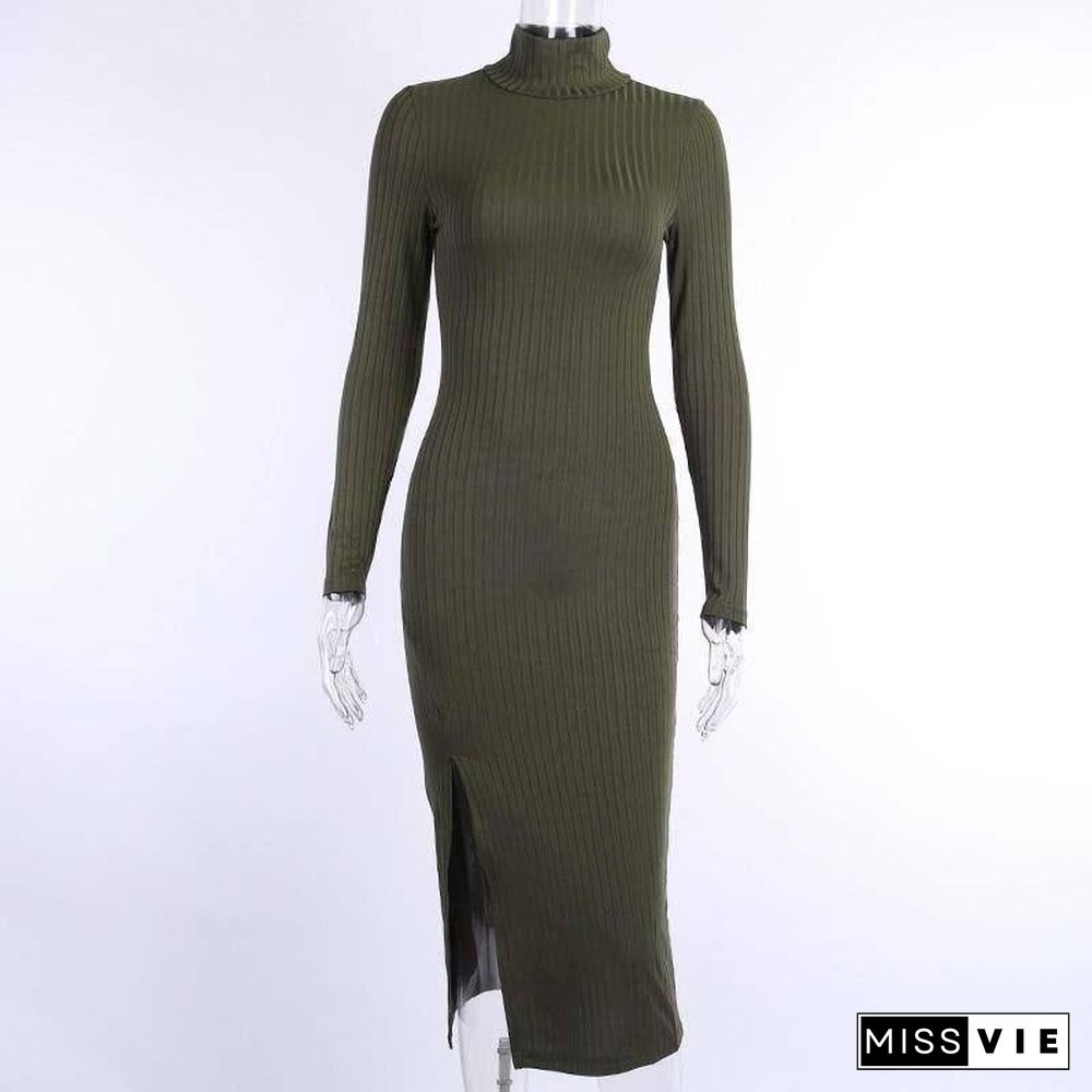 Autumn Tight Bodycon Dress Women Slim Fit Long Sleeve Party Knitted Dresses Ladies Sexy Club Midi Dress Female