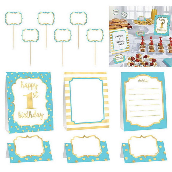 Amscan 306653 Metallic Blue   Gold 1st Birthday Bu...