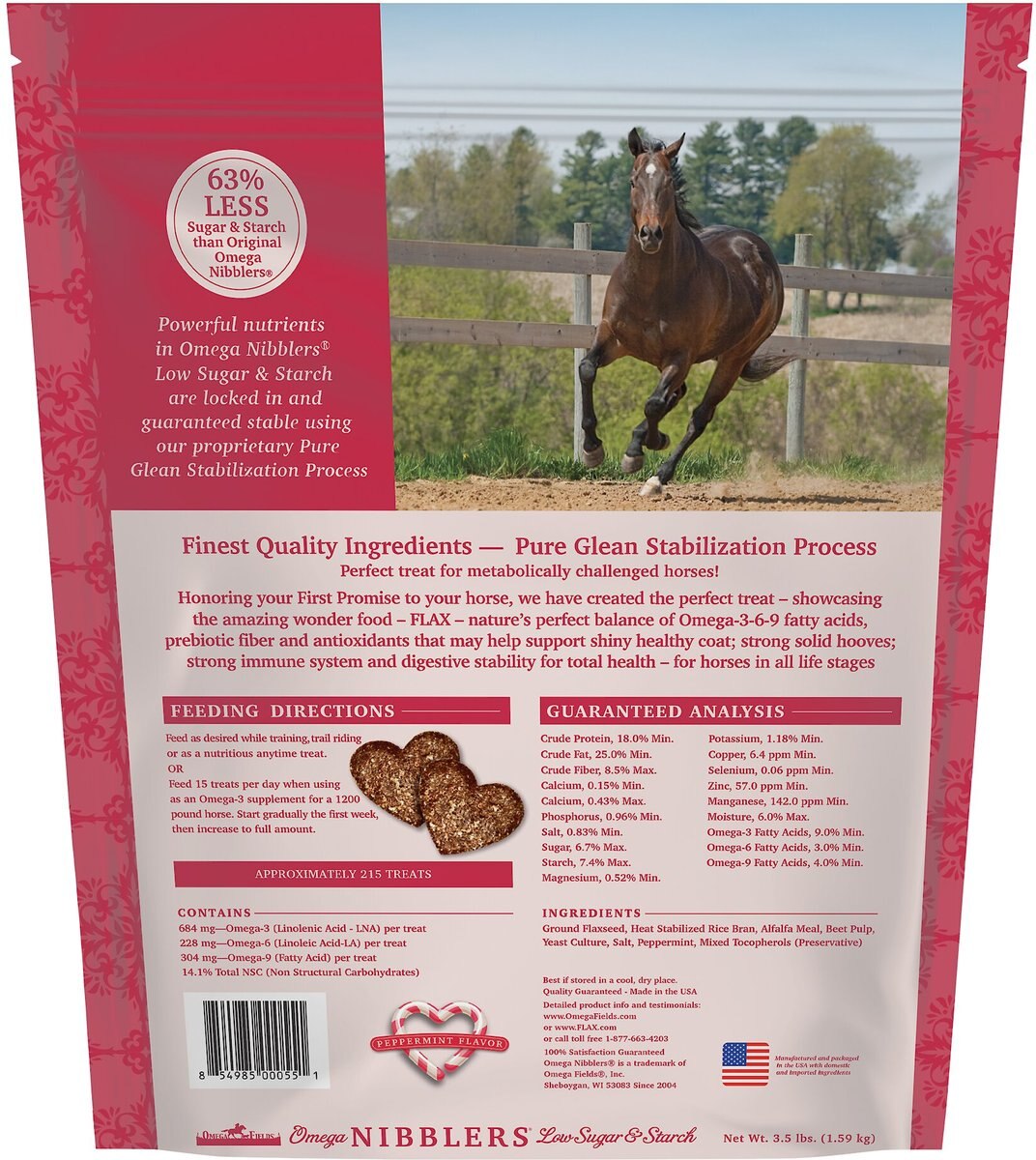 Omega Fields Omega Nibblers Low Sugar and Starch Peppermint Flavor Chews Horse Supplement