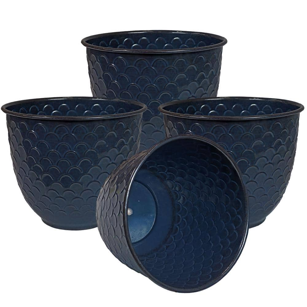 Sunnydaze Dinah Metal Outdoor Planter - Navy Molten Glaze - (Set of 4) DRV-2814