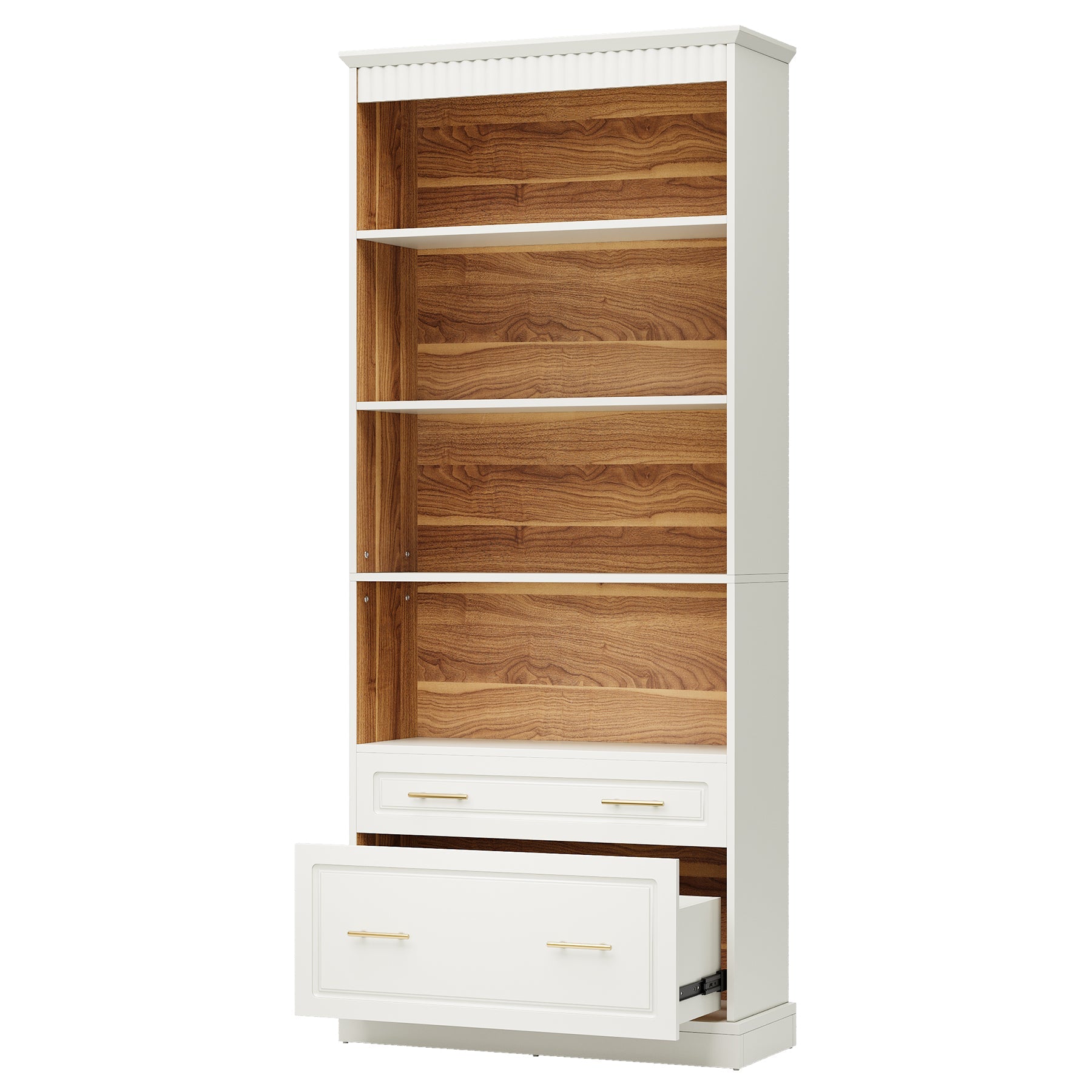 72 Bookshelf with Drawers, FreeStanding 5-Shelf Bookcase Display Shelf