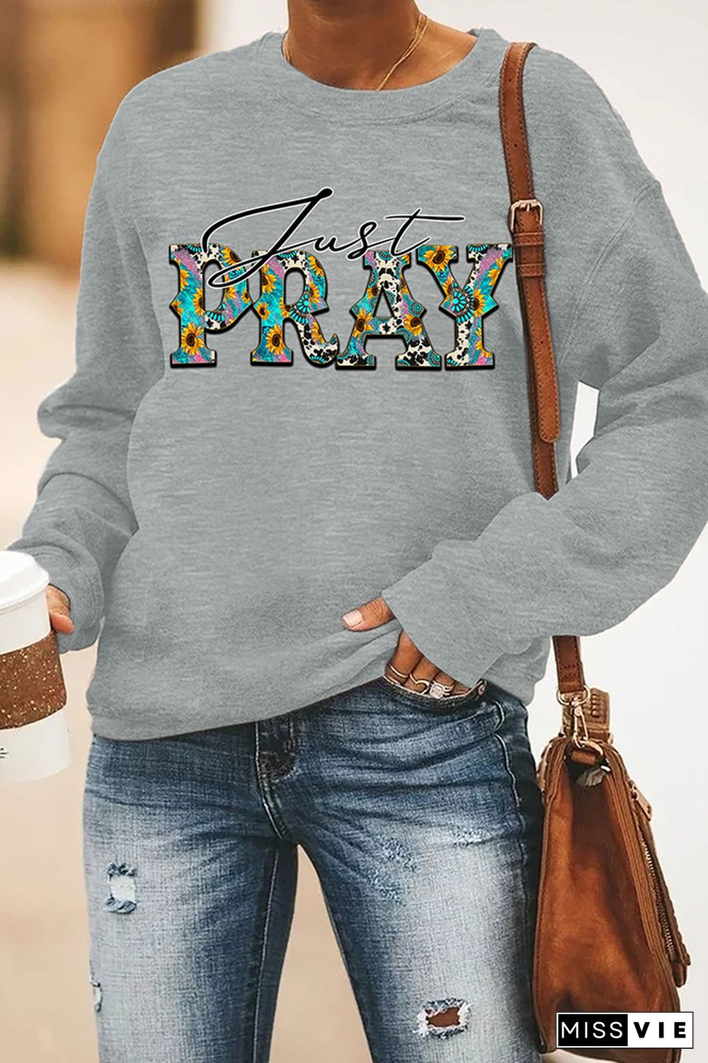 Just Pray Print Pullover Longsleeve Sweatshirt Wholesale