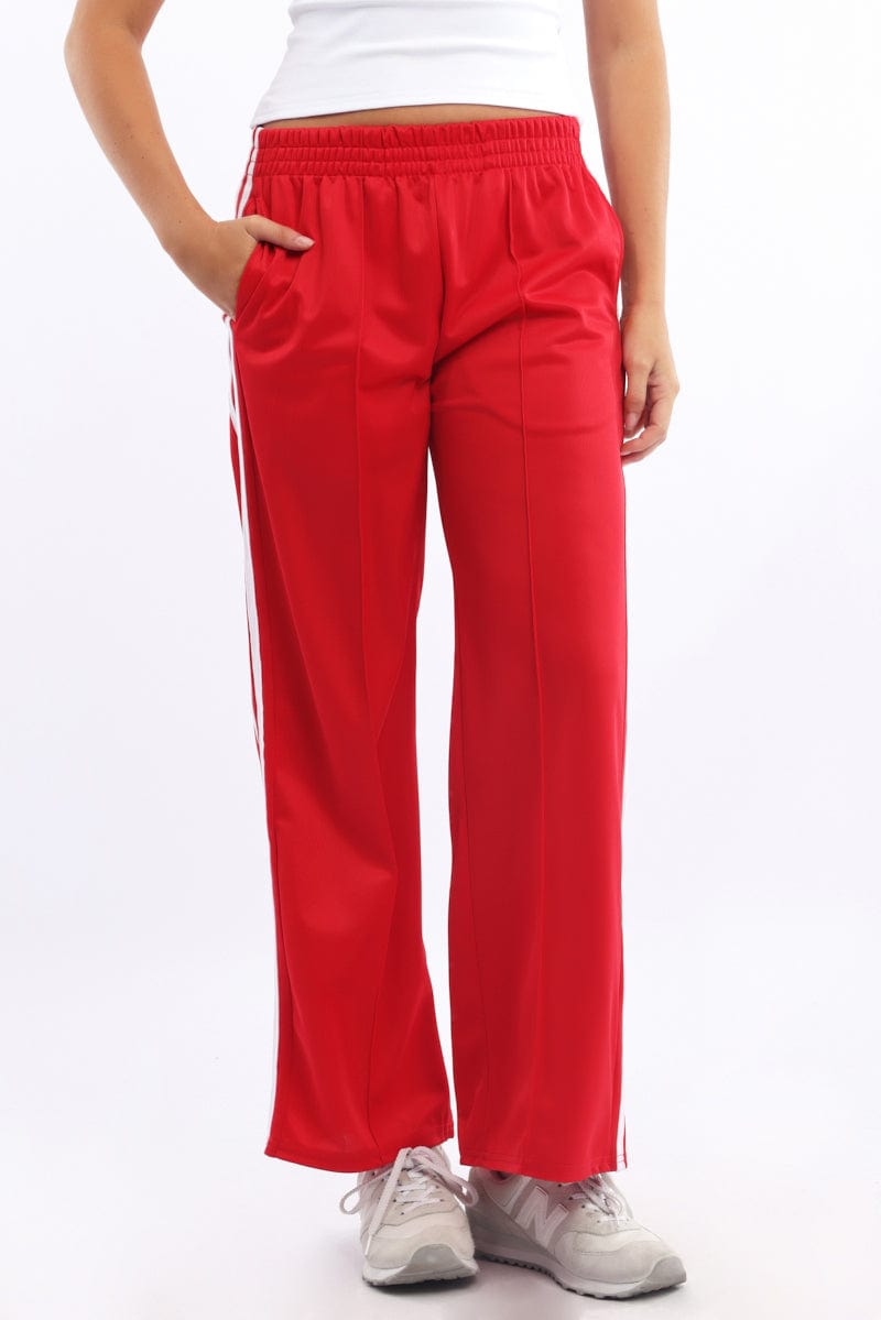 Red Track Pants Side Stripe