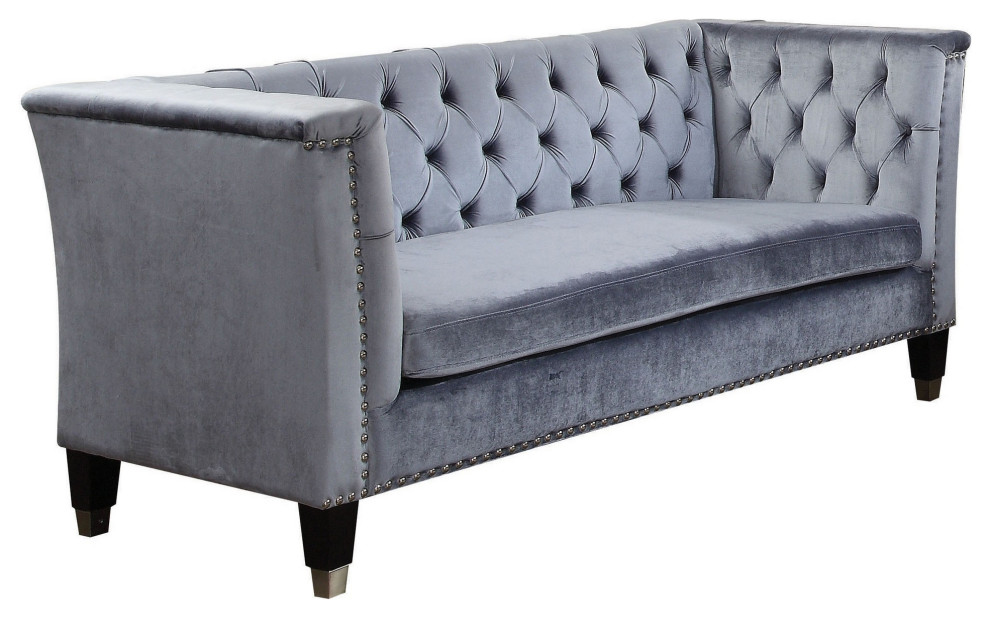 Upholstered Loveseat With Button Tufting And High Shelter Armrests  Gray   Transitional   Loveseats   by VirVentures  Houzz