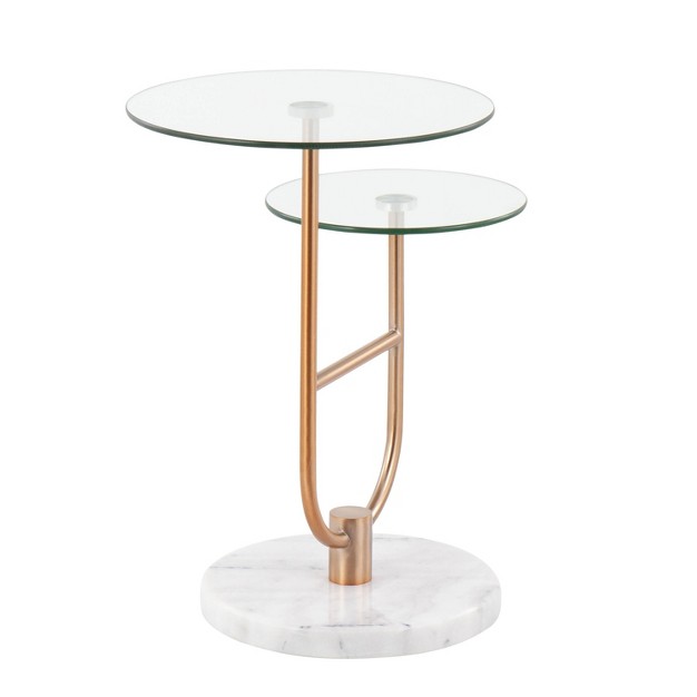 Trombone Glam Side Table Marble steel glass White gold clear Lumisource