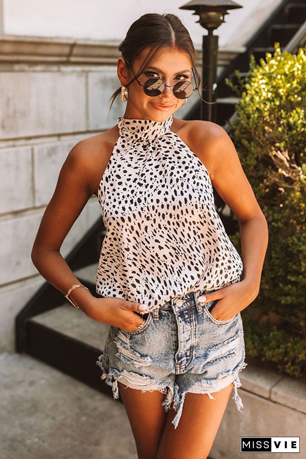 Leopard High Neck Animal Spotted Print Tank Top