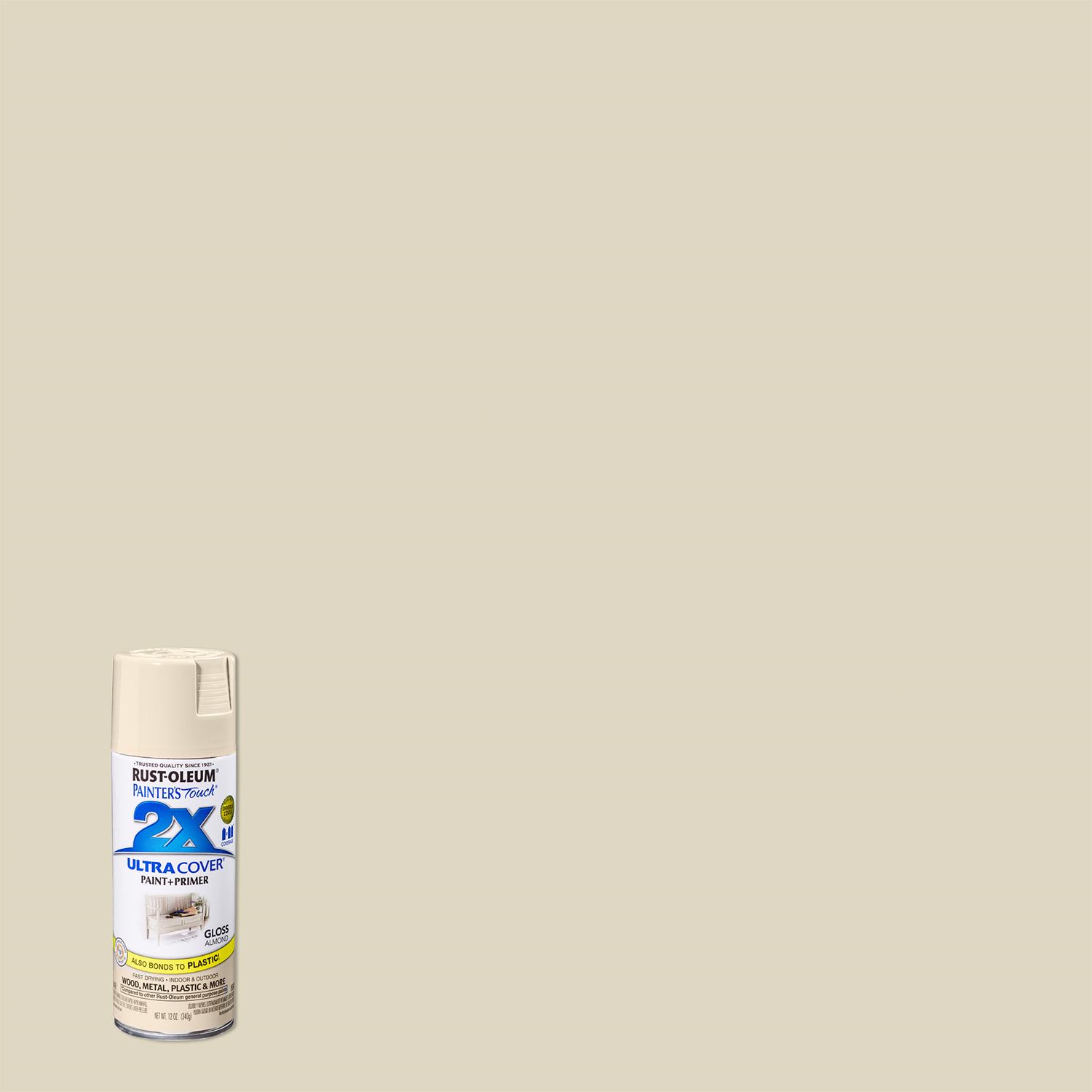 Rust-Oleum Painter\u0027s Touch 2X Ultra Cover Gloss Almond Paint+Primer Spray Paint 12 oz