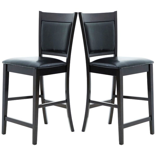 Elegant Wood Frame with Black Leatherette Upholstery Counter Height Dining Stools (Set of 2)