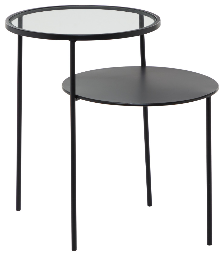 Round Black Metal Coffee Table With Glass Top  31.5 quotx15 quot  Industrial   Side Tables And End Tables   by Brimfield  ampMay  Houzz