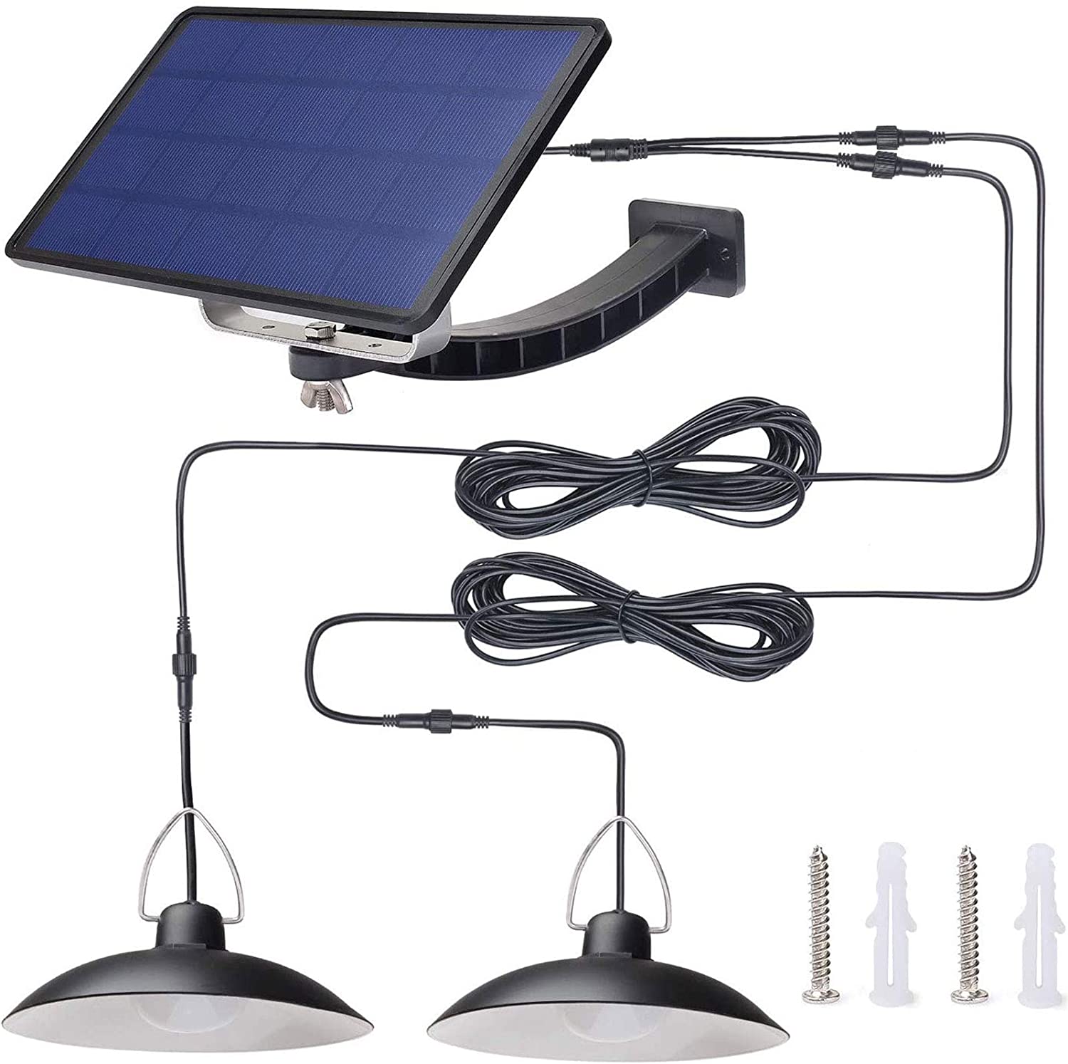 Oukaning Solar Pendant Light with Remote Control Height Adjustable Waterproof Wall Mount Solar Lamp Indoor/Outdoor