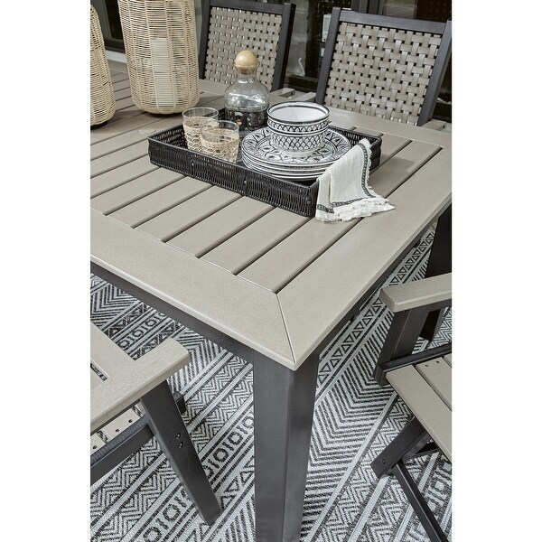 Signature Design by Ashley Mount Valley Black/Beige Outdoor Dining Table with Umbrella Option