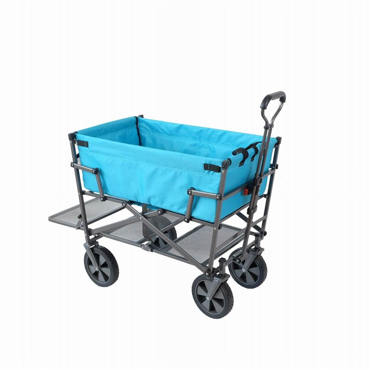 Mac Sports Heavy Duty Steel Double Decker Collapsible Yard Cart, Blue (2 Pack)