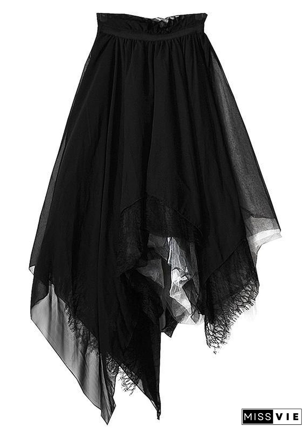 Classy Black Colorblock tulle asymmetrical design Skirt Summer