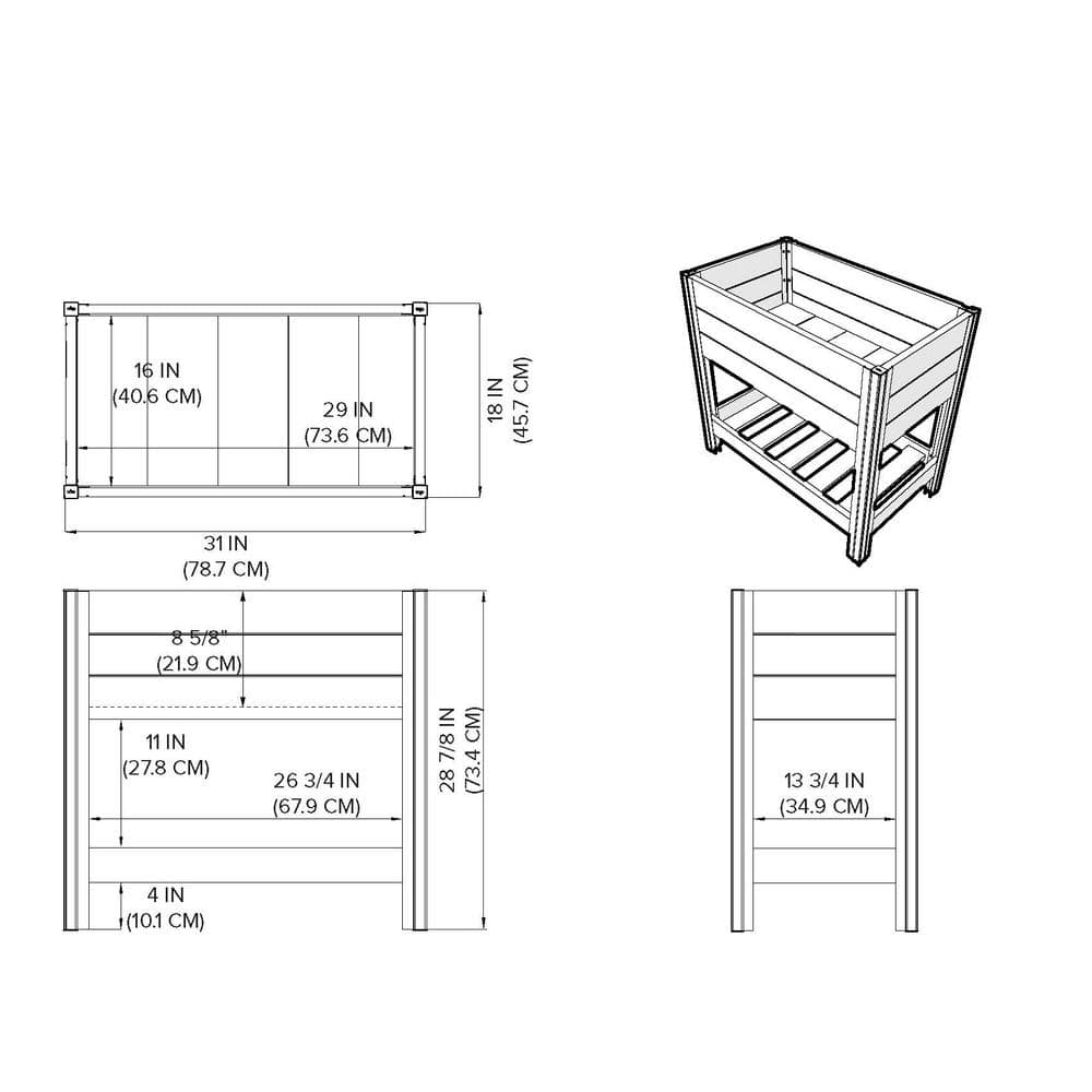 VITA 31 in. x 18 in. x 29 in. Vinyl Elevated Garden with Storage Shelf VT80008