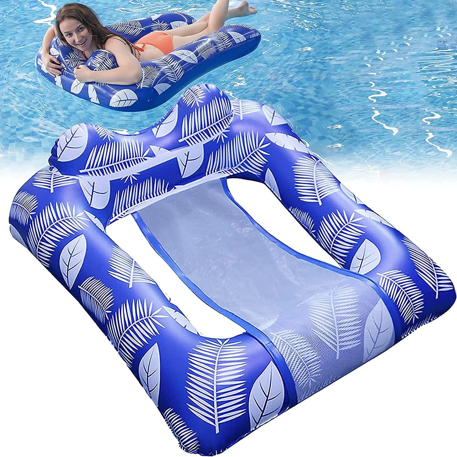 Beiou Inflatable Zero Gravity Chair Lounge, Inflatable Pool Chair, Adult Pool Float, Heavy Duty, Blue