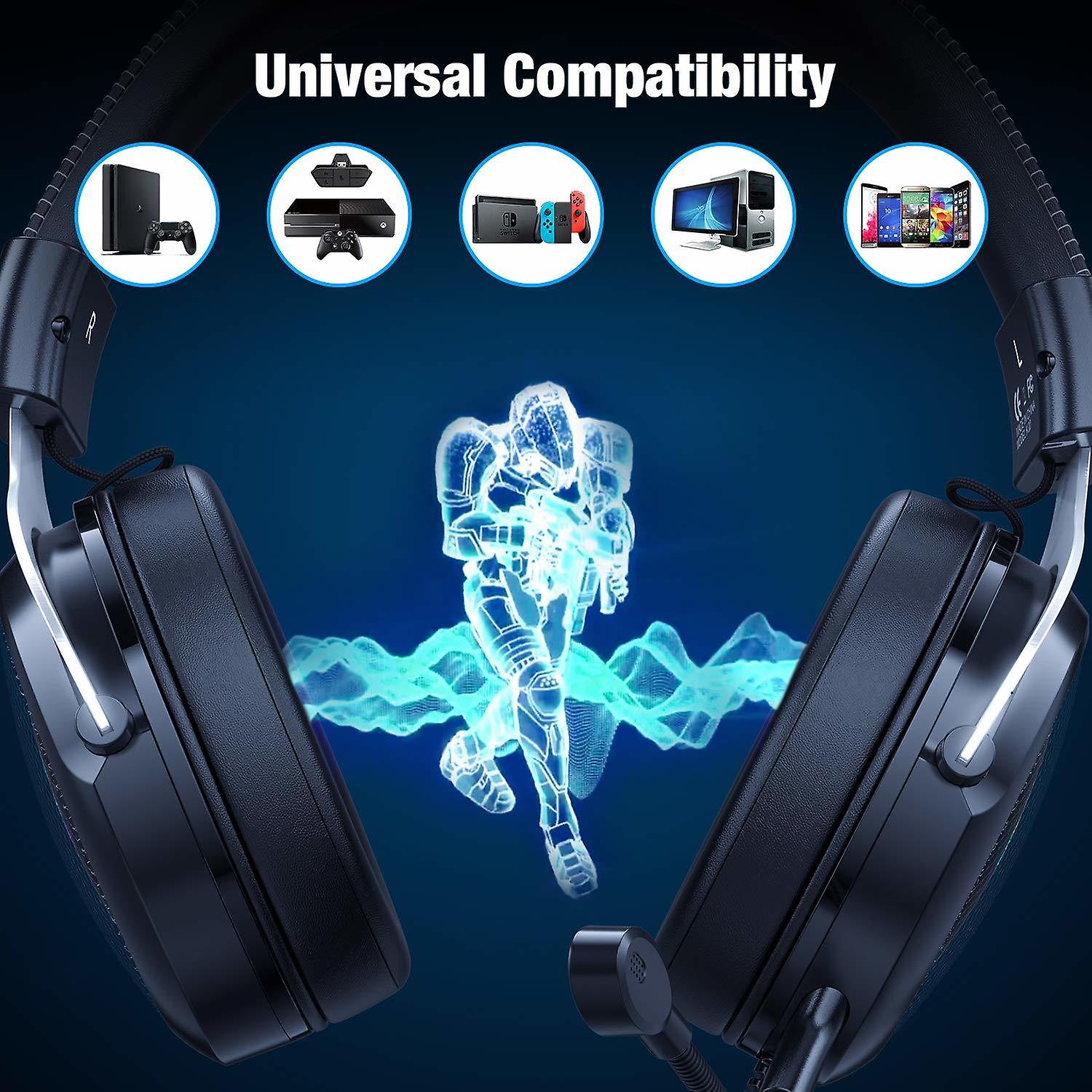 X10 Gaming Headset Xbox Headset   PC Headset with Microphone Detachable Mic RGB Light Over Ear Gaming Headphones 7.1 Surround Sound Compatible with Xbox One PS4 PS5(black)