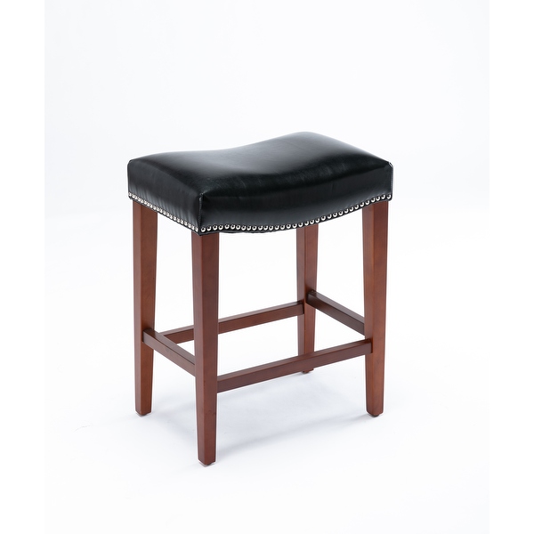 Counter Height Leather Bar Stools Set of 2 for Counter Backless Modern Barstools Upholstered Chairs with Rubber Wood Legs