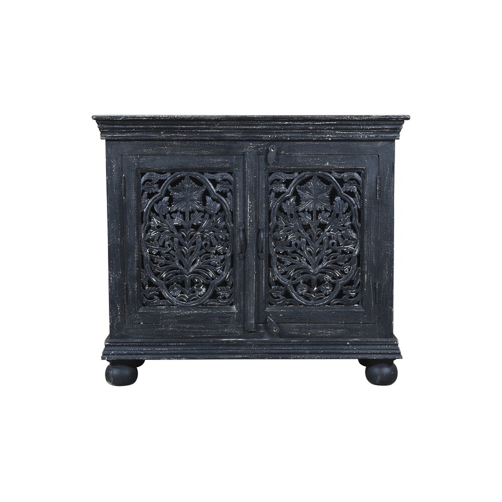 Luna Black Hand carved 2 Door Accent Cabinet