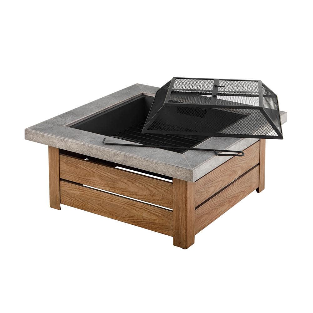 Hampton Bay Stoneham 34 in x 155 in Square Steel Wood Fire Pit with Tile Top