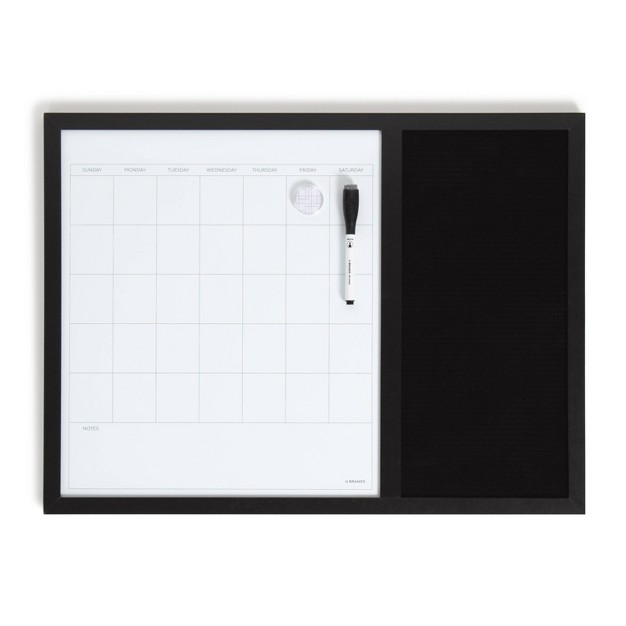 U Brands 17 x27 x27 x 23 x27 x27 Wood Frame Dry Erase Calendar And Letter Board Combo Black