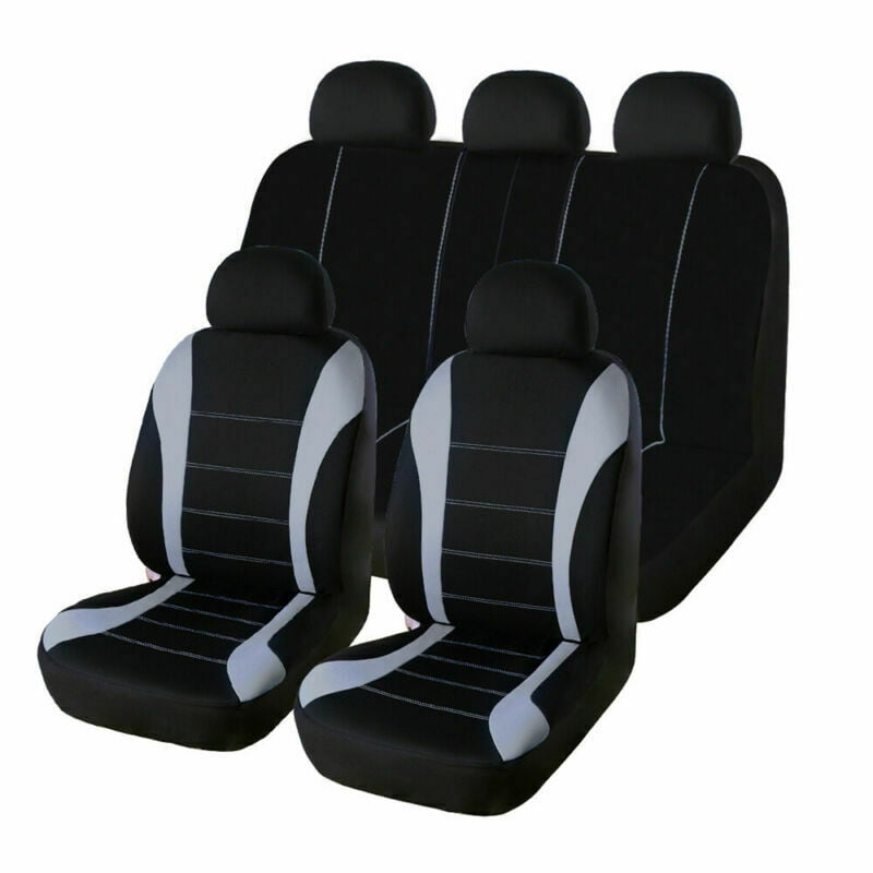 Auto Car Seat Covers 5 Seats Gray Two-Tone Front and Rear Split Bench for Cars Trucks SUV