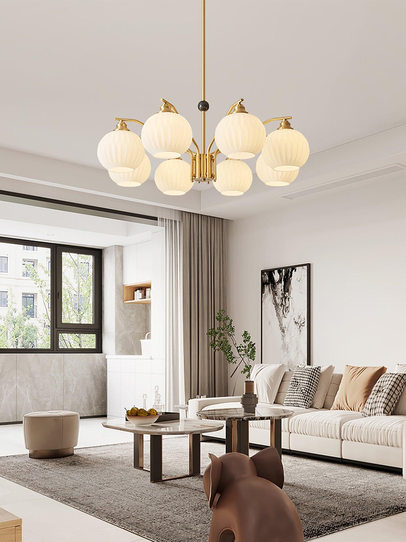 Ribbed Glass Gold Chandelier