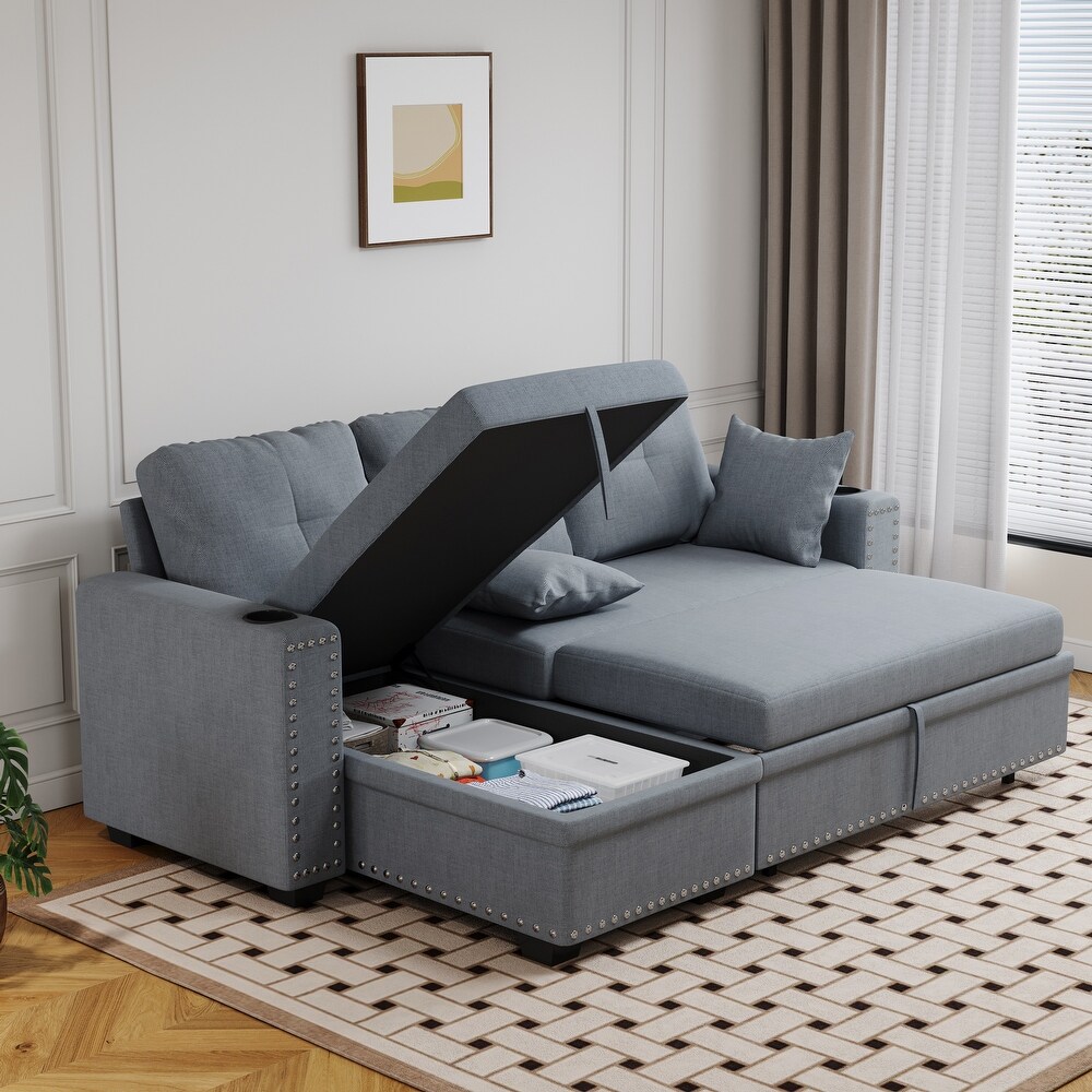 L shaped Sectional Recliner with Pull out Sofa Bed  Chaise Lounge Sofa