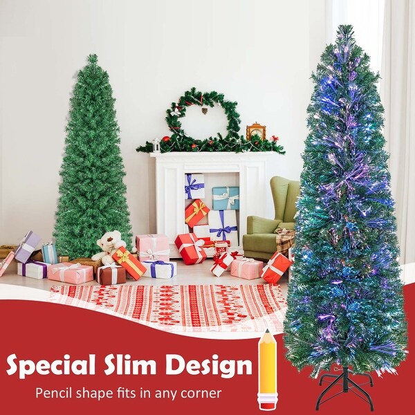 Costway 5/6/7/8 FT PreLit Artificial Xmas Tree with Colorful Fiber