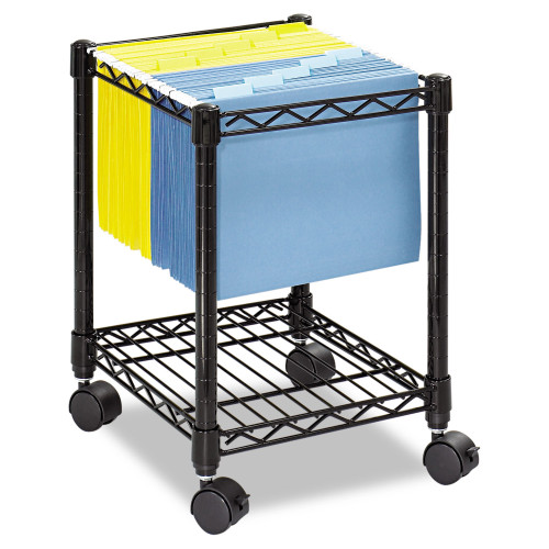 Safco Compact Mobile Wire File Cart， Metal， 1 Shelf， 1 Bin， 15.5