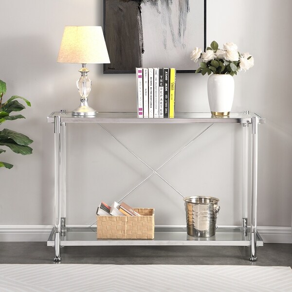 Modern Style Glass Console Table With Two shelves