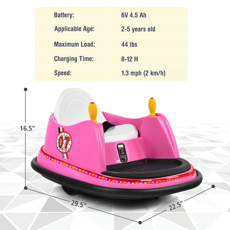 6V Kids Ride On Bumper Car 360-Degree Spin Race Toy with Dual Joysticks, Flashing LED Light, Remote Control