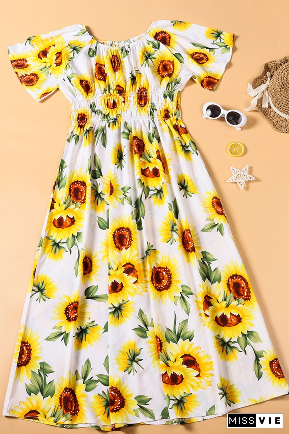 Family Matching Sunflowers Print Dress Wholesale