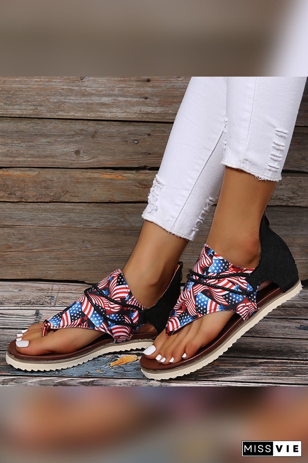 US Flag Sunflower Flat Sandals Wholesale