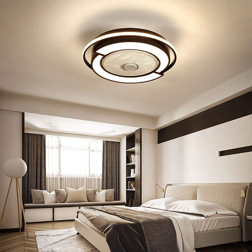 TFCFL 23 Inch Ceiling Fan Lights with Remote， Modern Semi Flush Mount Ceiling Fan 3 Light Colors 3 Speed Changing Hidden Blade (Black White)