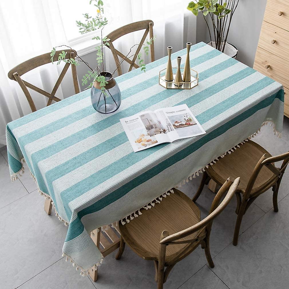 Tablecloth Modern Fashion Spliced Striped Tablecloth Washable Dust-proof Cotton Linen Stitching Tassel Table Cloth For Rectangle Tables Dining (stripe